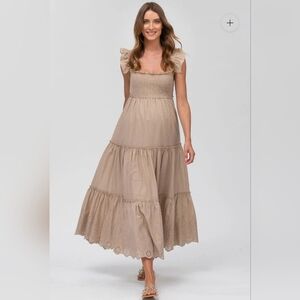 Pietro Brunelli Maternity Chloé Beige Embellished Dot Dress in Cotton Small EUC